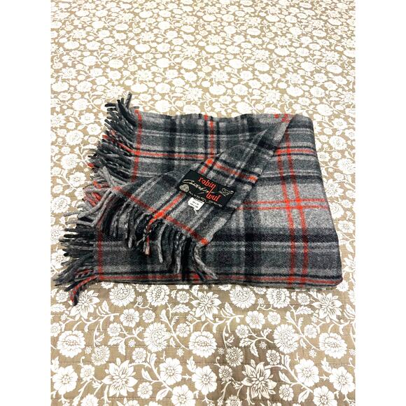 Vintage Robin Wul Canterbury Wool Blanket Throw Or Twin Size Gray Plaid 60x66 - Picture 1 of 3